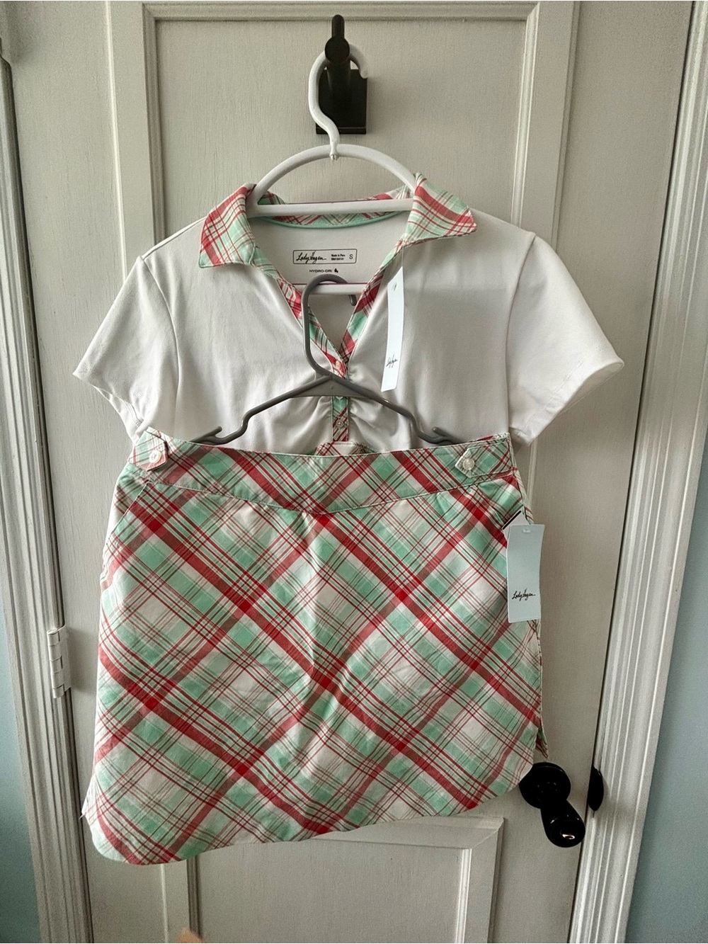 Lady Hagen White Polo and Skort with Pink & Green Plaid Trim - Picture 7 of 7